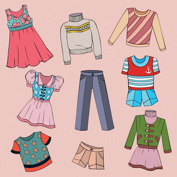 Conjunto de roupas infantis, elementos de design vetorial — Vetor de Stock