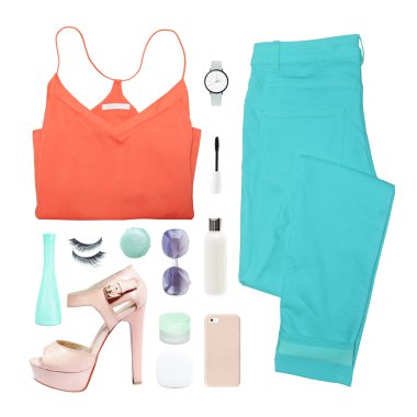 kadın giyim izole beyaz arka plan koleksiyonu kolaj