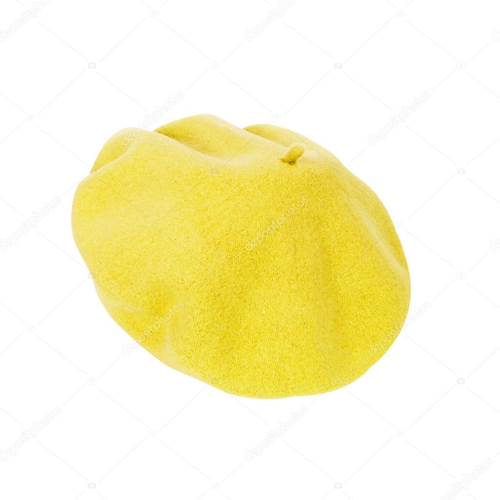 yellow Beret isolated on white background