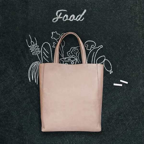 Bag with drawn  food on a chalk board — Stock Photo, Image