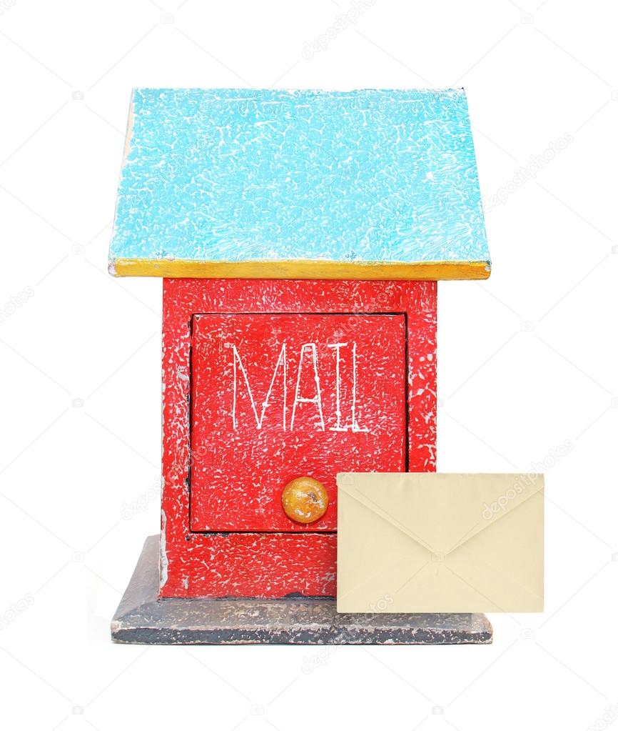 Vintage mailbox with letter on a white