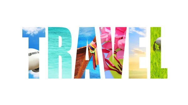 Λέξη "Travel" - μια έννοια ύφασμα υφή Εικόνα Αρχείου