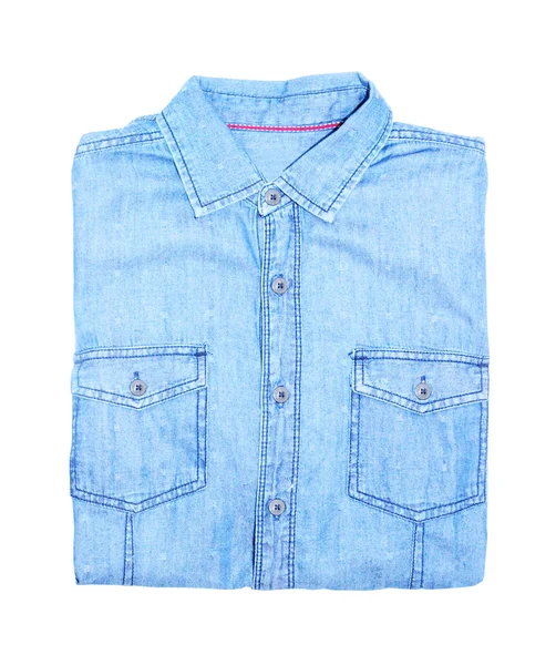 Camicia in denim blu con sfondo bianco — Foto Stock