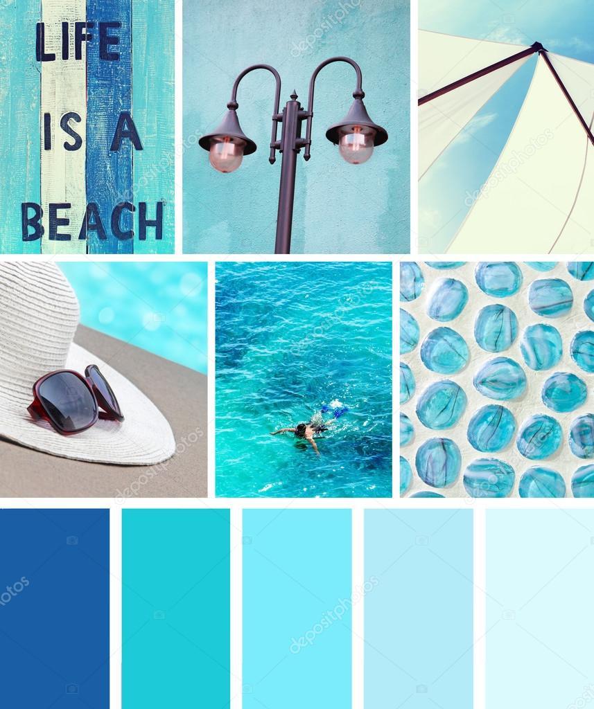 Collage of photos in blue colors