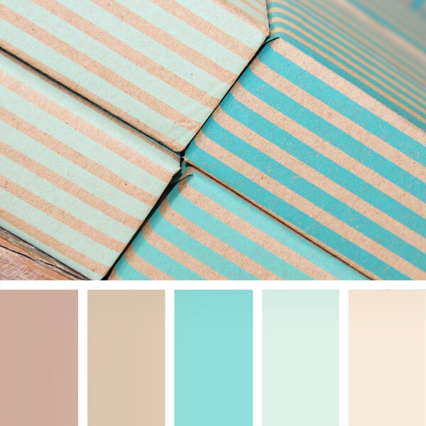 полка с продуктом в полосатой упаковке. Образцы цветовой палитры. пастельные тона
