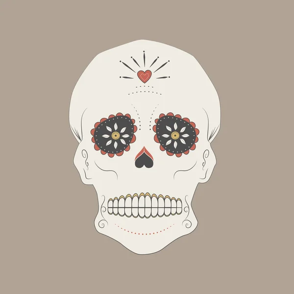 Ilustración vectorial de un cráneo mexicano, Día del cráneo de azúcar muerto — Vector de stock