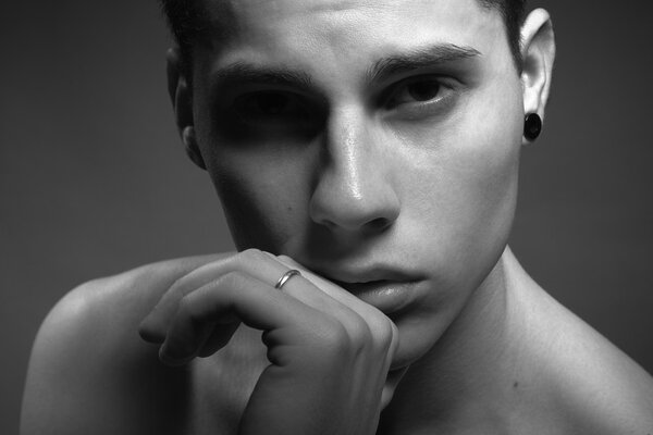Monochromatic portrait of handsome young man