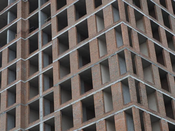 Colocação Tijolos Edifício Vários Andares Estrutura Pequena — Fotografia de Stock