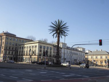 Artificial palm tree monument on Charles de Gaulle roundabout in Warsaw city center at daytime