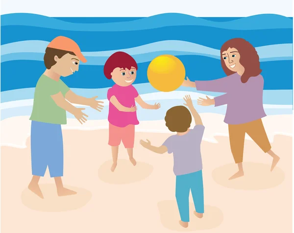 Familie spielt am Strand — Stockvektor