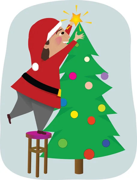 Papá decora el árbol de Navidad — Vector de stock