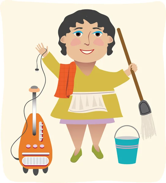 A takarítónő, a vákuum, mop, stb. — Stock Vector