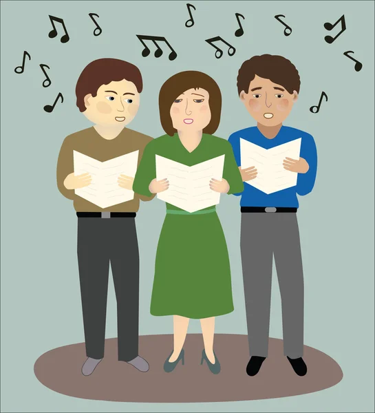 Three People Singing — Stock Vector