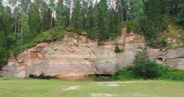 Ahja Nehri, Taevaskoja, Estonya kıyısındaki Devonian kumtaşının hava manzarası.