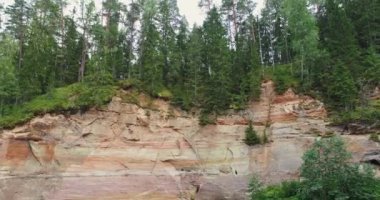 Ahja Nehri, Taevaskoja, Estonya kıyısındaki Devonian kumtaşının hava manzarası.