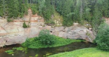 Ahja Nehri, Taevaskoja, Estonya kıyısındaki Devonian kumtaşının hava manzarası.