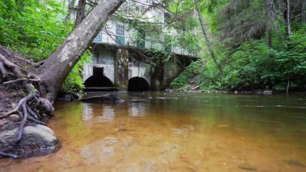 Bir Şelale Şelalesi Eski Baraj Yaz Manzarası Yavaş Çekim — Stok video