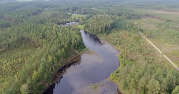 Flygbilder Dammen Med Sjö Och Flod Höstlandskap Solnedgång — Stockvideo