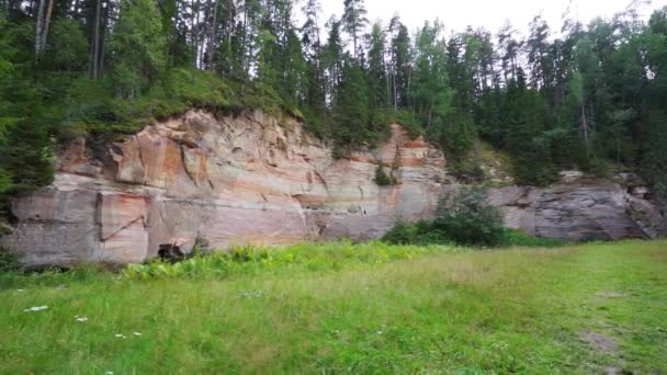 Outcrops Devonian Sandstone Banks Ahja River Estonia Slow Motion Steadicam — Stock Video