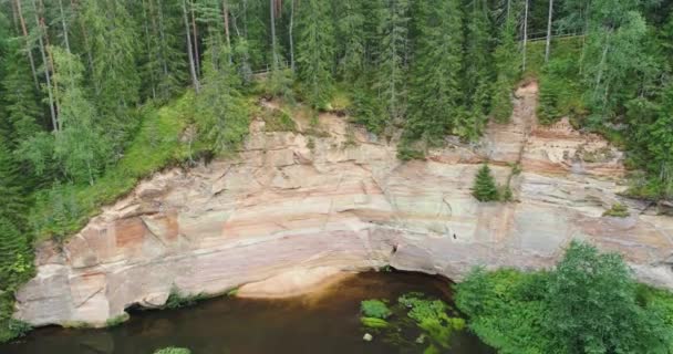 Luftaufnahme Von Aufschlüssen Des Devonischen Sandsteins Ufer Des Flusses Ahja — Stockvideo