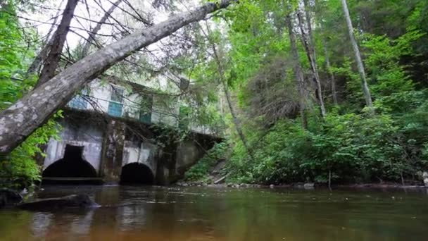 Een Shot Waterval Een Oude Dam Zomer Landschap Langzame Beweging — Stockvideo