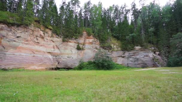 Outcrops Devonian Sandstone Banks Ahja River Estonia Slow Motion Steadicam — Stock Video