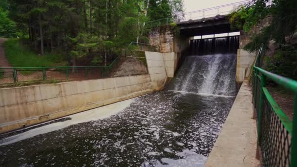 被瀑布和一座旧水坝射中夏天的风景慢动作 — 图库视频影像