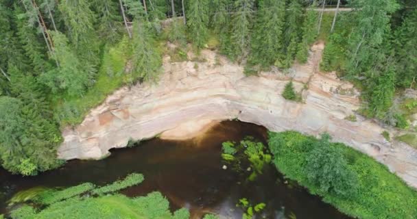 Vista Aérea Afloramientos Arenisca Devónica Orillas Del Río Ahja Taevaskoja — Vídeos de Stock