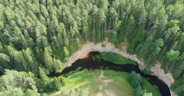 Вид Воздуха Обнажения Девонского Песчаника Берегу Реки Ахья Таеваскоя Эстония — стоковое видео