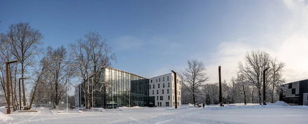 Sala Eventos Moderna Parque Invierno Durante Día Johvi Ciudad Estonia Imagen de stock