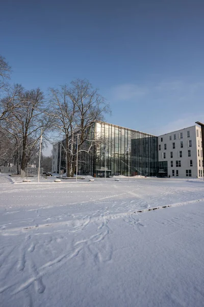 Sala Eventos Moderna Parque Invierno Durante Día Johvi Ciudad Estonia Imágenes de stock libres de derechos