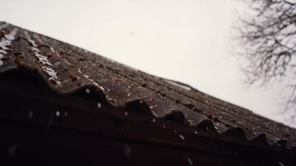 Imagens Câmera Lenta Granizo Caindo Telhado Casa Aldeia — Vídeo de Stock