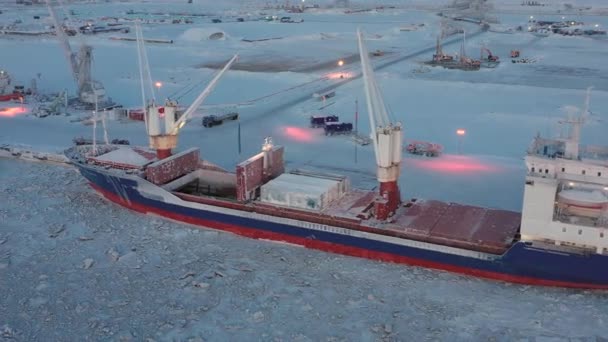 Sabetta Tyumen Region Russia January 2021 Marine Ships Berth Unloading — Stock Video