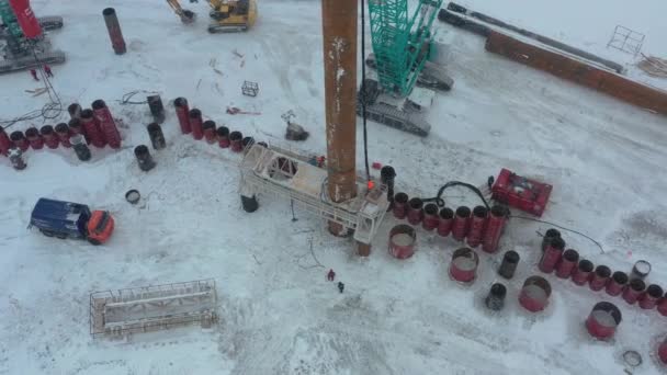 Sabetta Tyumen Region Russia March 2021 Pile Driver Drives Pile — Stock Video