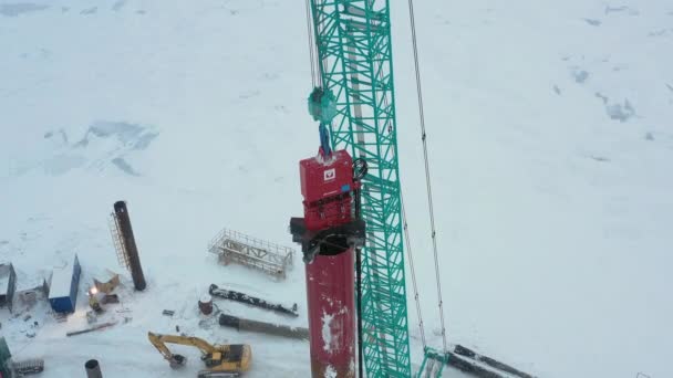 Sabetta Tyumen Region Rosja Marca 2021 Sterownik Stos Wbija Się — Wideo stockowe