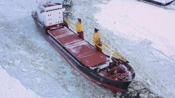 Arkhangelsk Ryssland Februari 2021 Bulkfartyg Bogseras Bogserbåt Isen — Stockvideo
