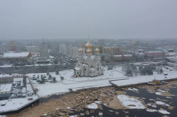 Arkangelsk Venäjä Marraskuuta 2020 Kirkon Kaupungin Panoraama Ylhäältä — kuvapankkivalokuva