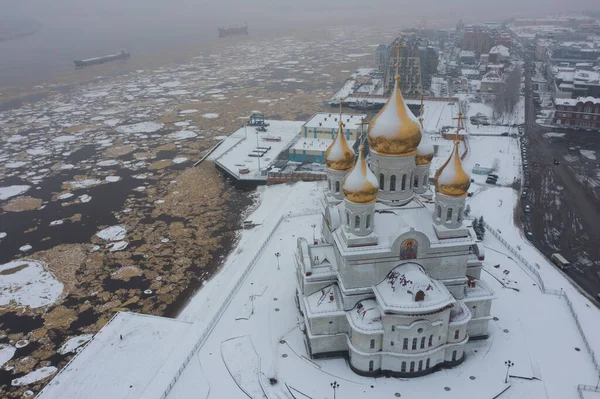 Arkhangelsk Rusia Noviembre 2020 Panorama Iglesia Terraplén Desde Arriba — Foto de Stock