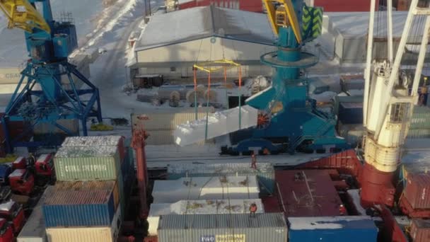 Arkhangelsk Oroszország 2021 Március Hajó Berakodásának Folyamata — Stock videók