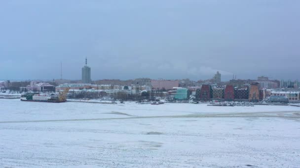 Archangelsk Ryssland Januari 2021 Vinterlandskap Utsikt Över Staden Och Floden — Stockvideo