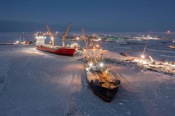 Sabetta Región Tyumen Rusia Diciembre 2020 Barco Dedica Operaciones Carga — Foto de Stock
