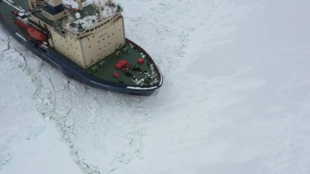 2021年3月16日 俄罗斯阿尔汉格尔斯克 狄克逊破冰船进入冰层 他在北德维纳河口和白海从事船只的冰领航工作 — 图库视频影像