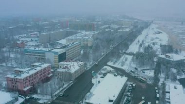 Arkhangelsk, Rusya - 25 Kasım 2020: Şehrin yukarıdan panoraması