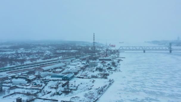 Arkhangelsk Russia Dicembre 2020 Paesaggio Invernale Del Fiume Del Ponte — Video Stock