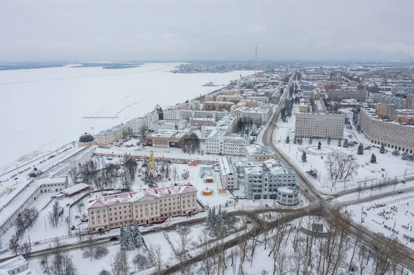 Arkhangelsk Russia January 2021 Winter Landscape Top View City River — Stock Photo, Image