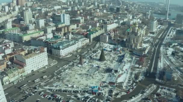 俄罗斯符拉迪沃斯托克 2020年1月1日 冬季景观 城市广场的顶部景观 — 图库视频影像