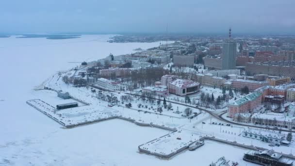 Archangelsk Russland Januar 2021 Winterlandschaft Blick Von Oben Auf Stadt — Stockvideo