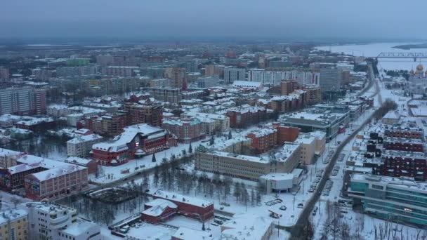 Arkhangelsk Rusya Ocak 2021 Kış Manzarası Şehrin Üst Manzarası — Stok video