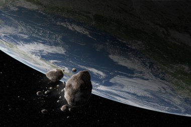 Asteroit ve dünya ile evren manzara