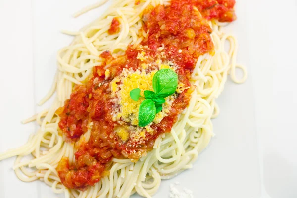 Spaghetti Milanese sfotografowany z góry — Zdjęcie stockowe